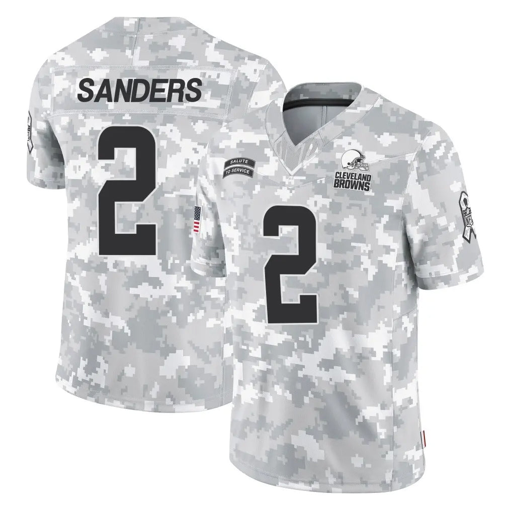 C.Browns #2 Shedeur Sanders Player Arctic Camo Salute to Service Limited Home Game BALCE Stitched Jerseys