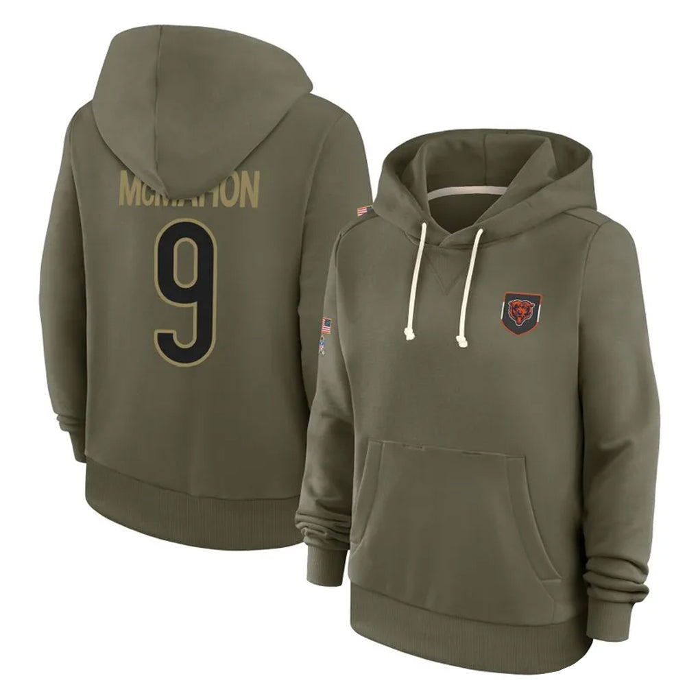 C.Bears #9 Jim McMahon Player Olive Salute to Service Pullover Hoodies Limited BALCE Stitched Jerseys