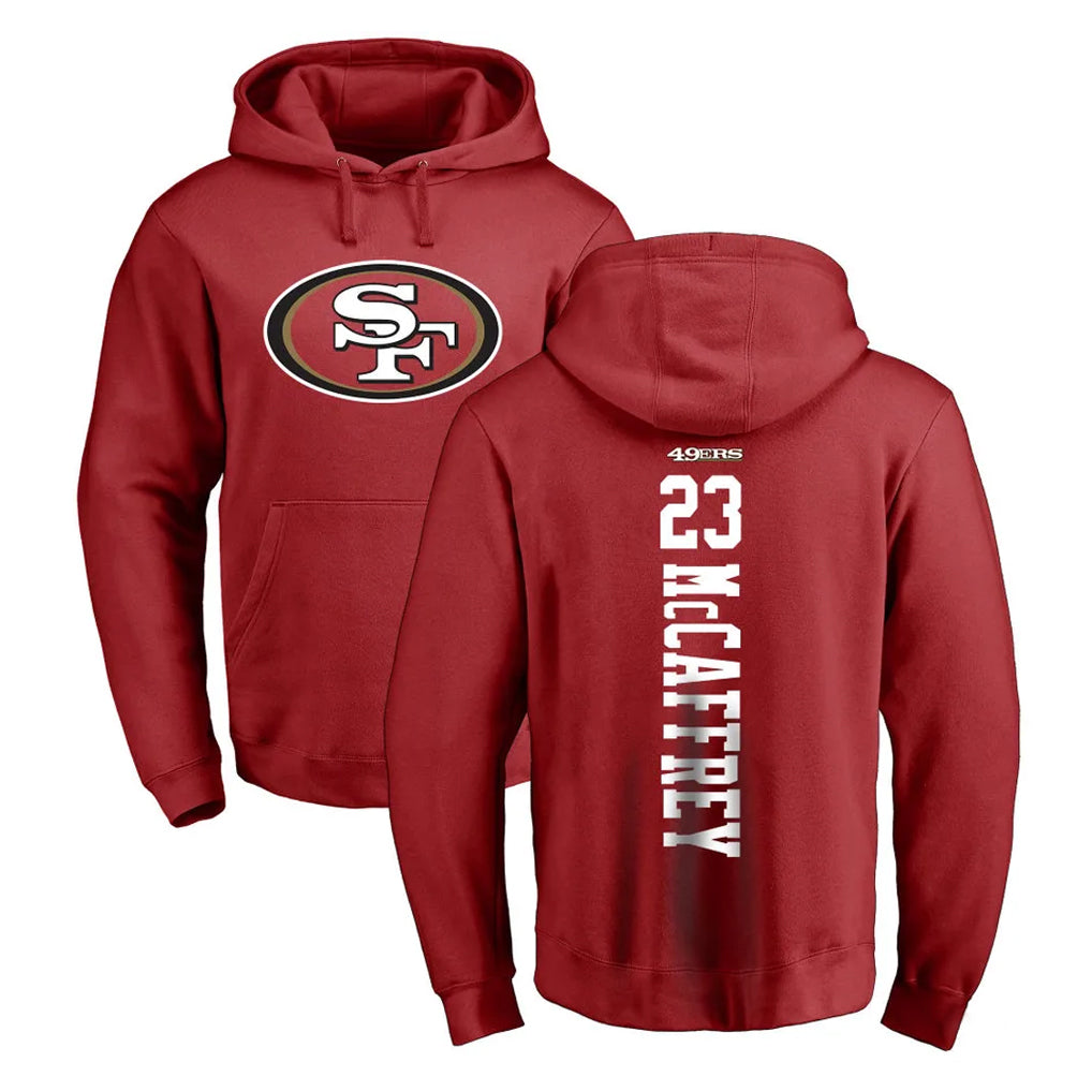 SF.49ers #23 Christian McCaffrey Player Red LOGO Pullover Hoodies Home Game BALCE Stitched Jerseys