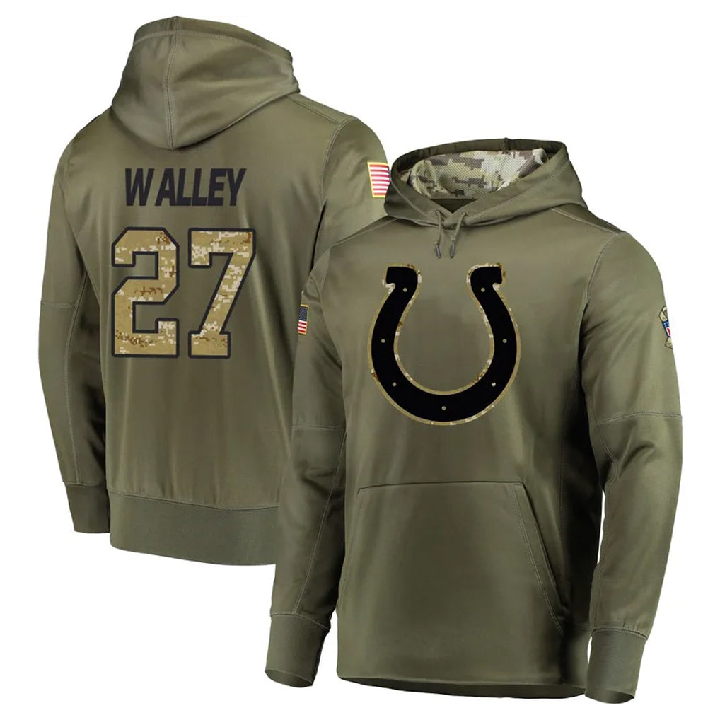 IN.Colts #27 Justin Walley Player Olive Salute to Service Pullover Hoodies Home Game BALCE Stitched Jerseys