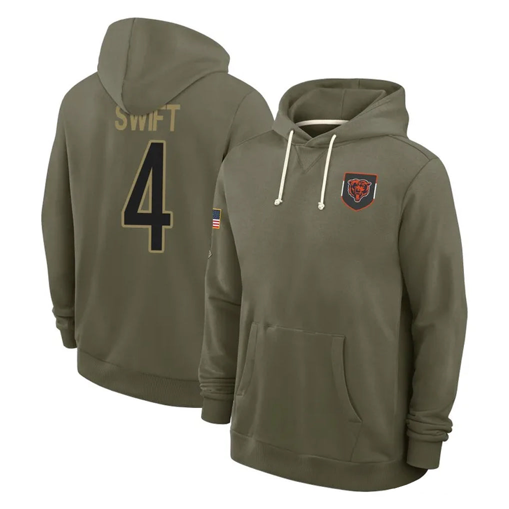 C.Bears #4 D'Andre Swift Player Olive Salute to Service Pullover Hoodies Limited BALCE Stitched Jerseys