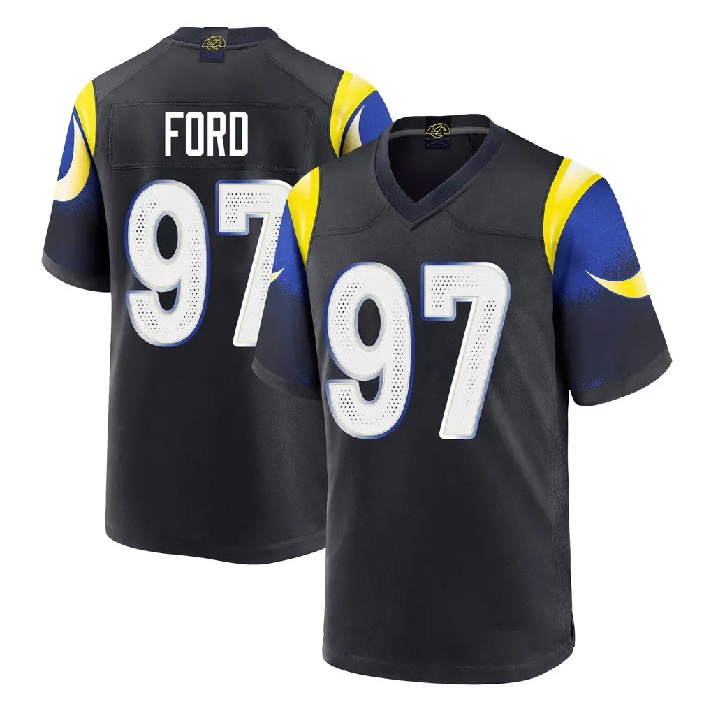 LA.Rams #97 Poona Ford Player Black Midnight Rivalries Collection Home Game BALCE Stitched Jerseys