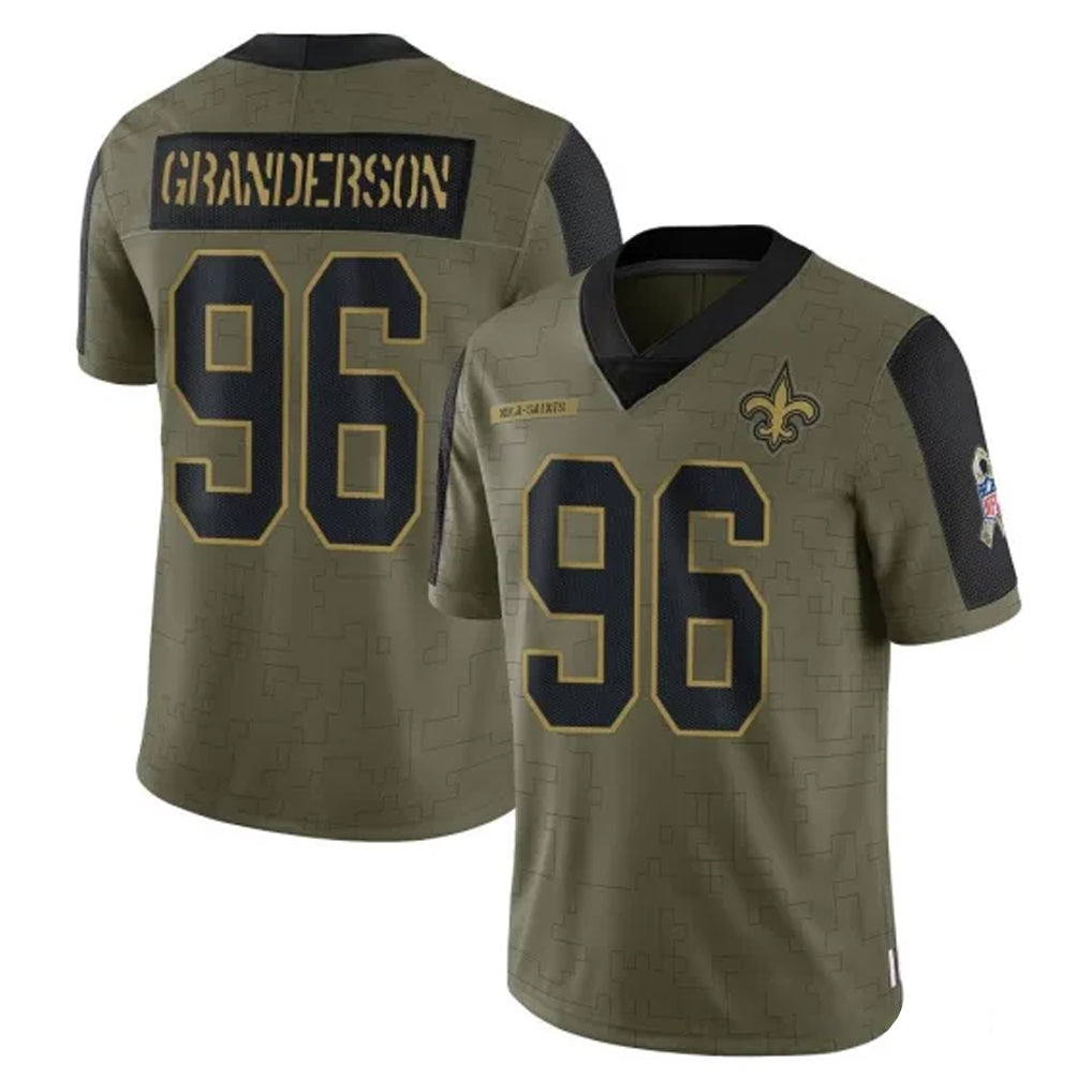 NO.Saints #96 Carl Granderson Player Olive Salute To Service Limited Game BALCE Stitched Jerseys