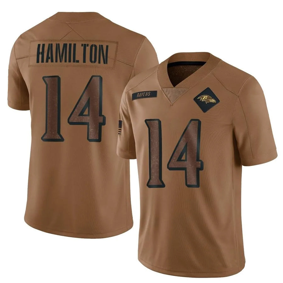 B.Ravens #14 Kyle Hamilton Player Brown Salute To Service Limited BALCE Stitched Jerseys