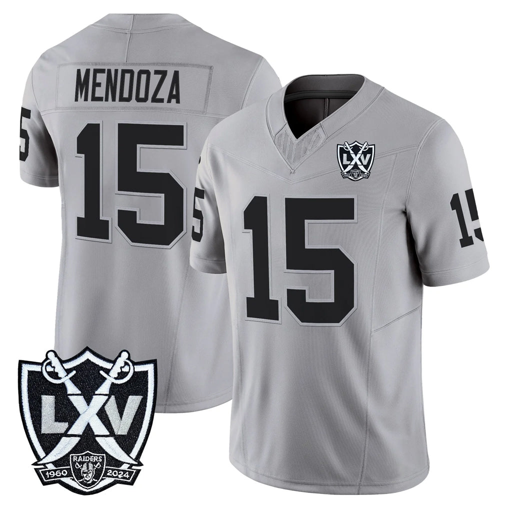 LV.Raiders #15 Fernando Mendoza Player Gray 2026 Vapor Limited Home Game BALCE Stitched Jerseys