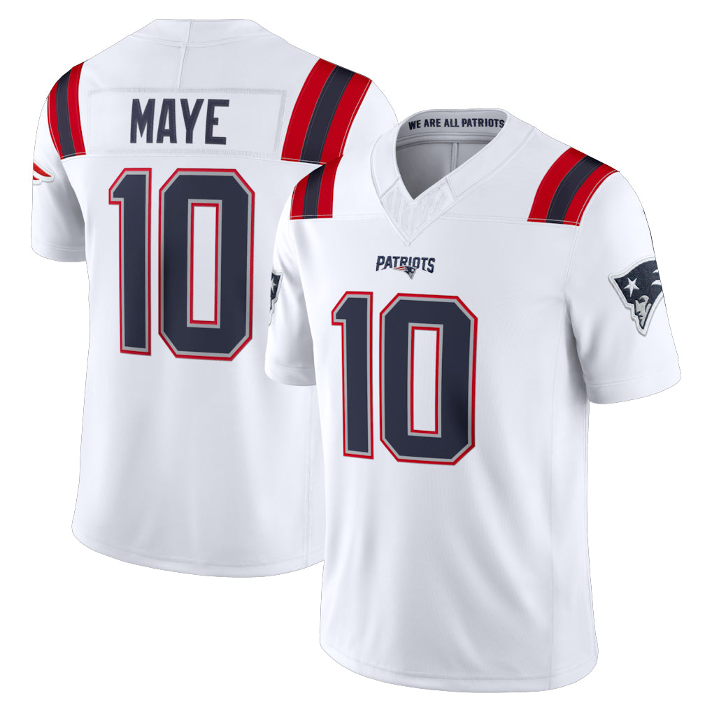 NE.Patriots #10 Drake Maye Player White Limited Vapor F.U.S.E. Home Game BALCE Stitched Jerseys