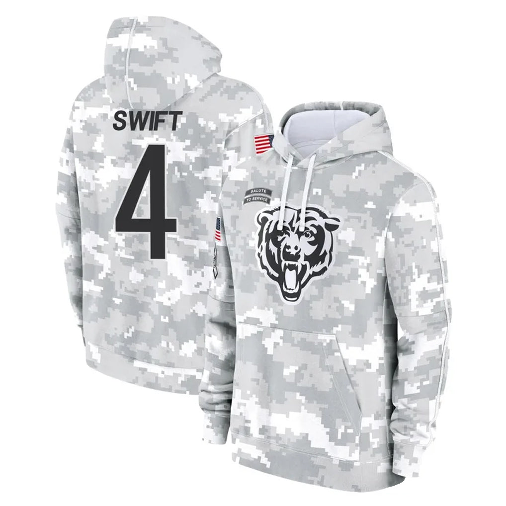 C.Bears #4 D'Andre Swift Player Arctic Camo Salute to Service Pullover Hoodies Limited BALCE Stitched Jerseys