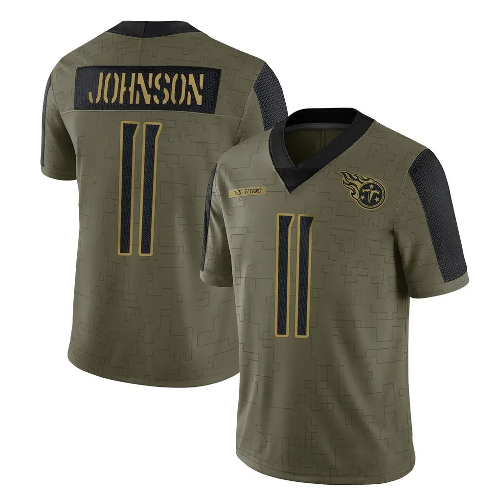 T.Titans #11 Jermaine Johnson II Player Olive Salute to Service Limited Home Game BALCE Stitched Jerseys