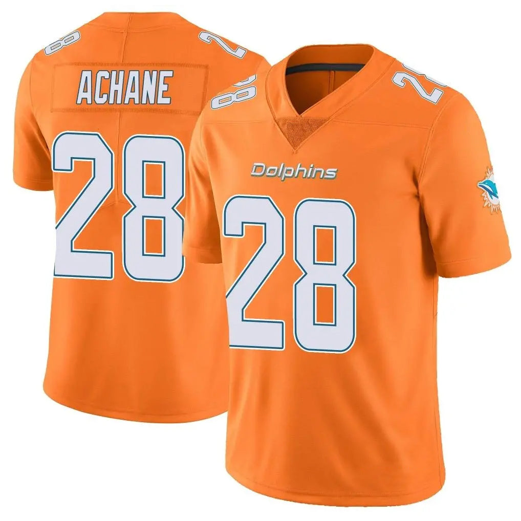 M.Dolphins #28 De'Von Achane Player Orange Limited Home Game BALCE Stitched Jerseys