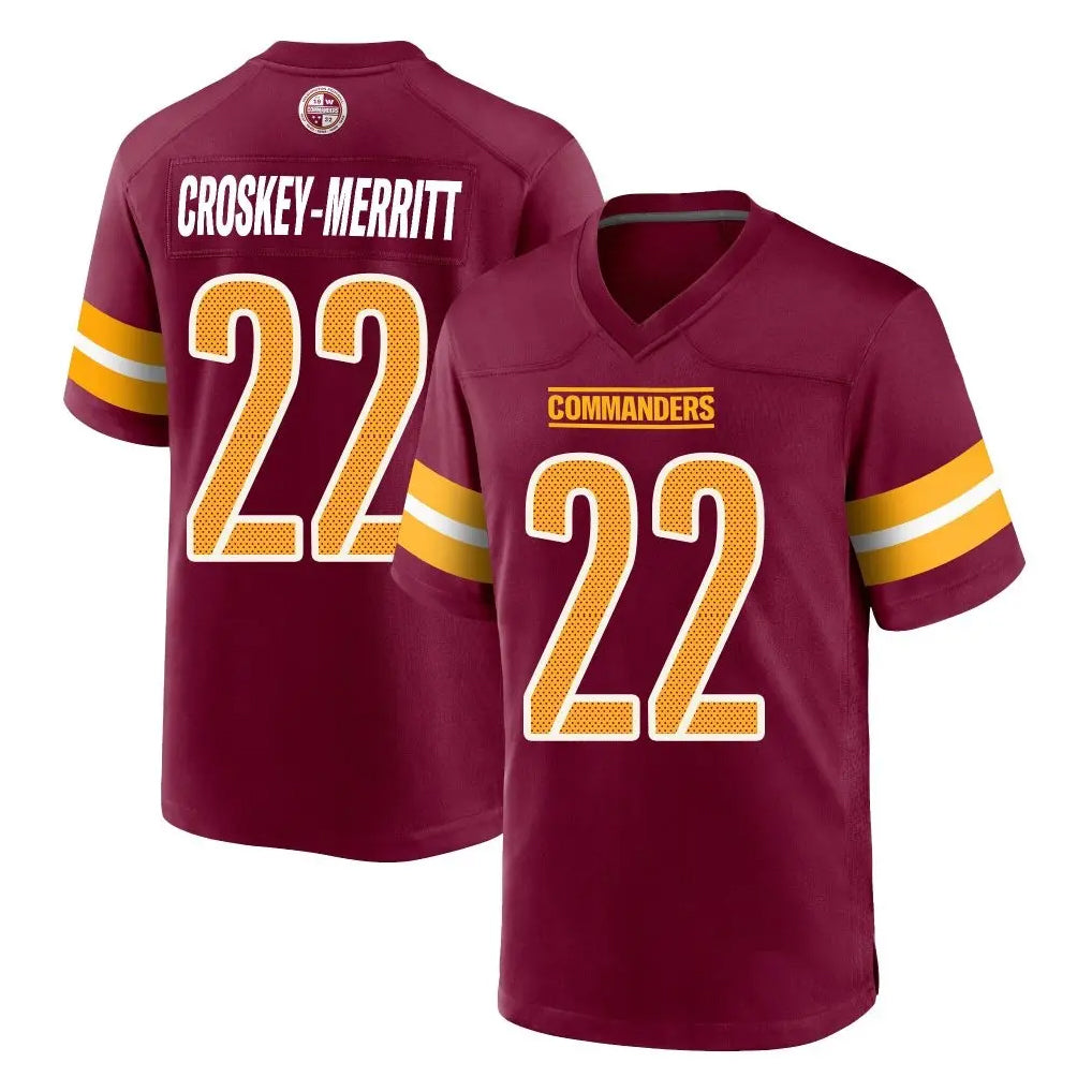W.Commanders #22 Jacory Croskey-Merritt Player Burgundy Home Game BALCE Stitched Jerseys