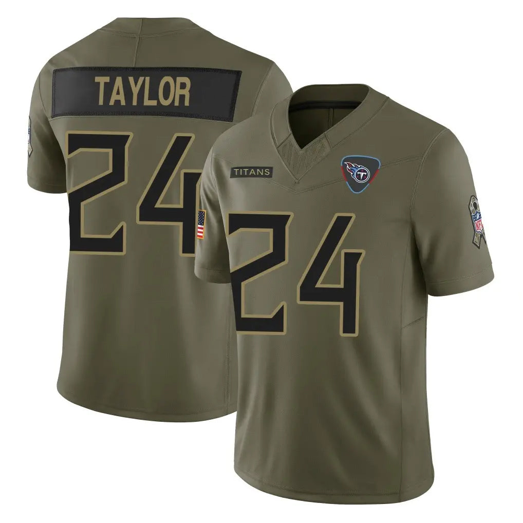 T.Titans #24 Alontae Taylor Player Olive Limited 2025 Salute to Service Home Game BALCE Stitched Jerseys