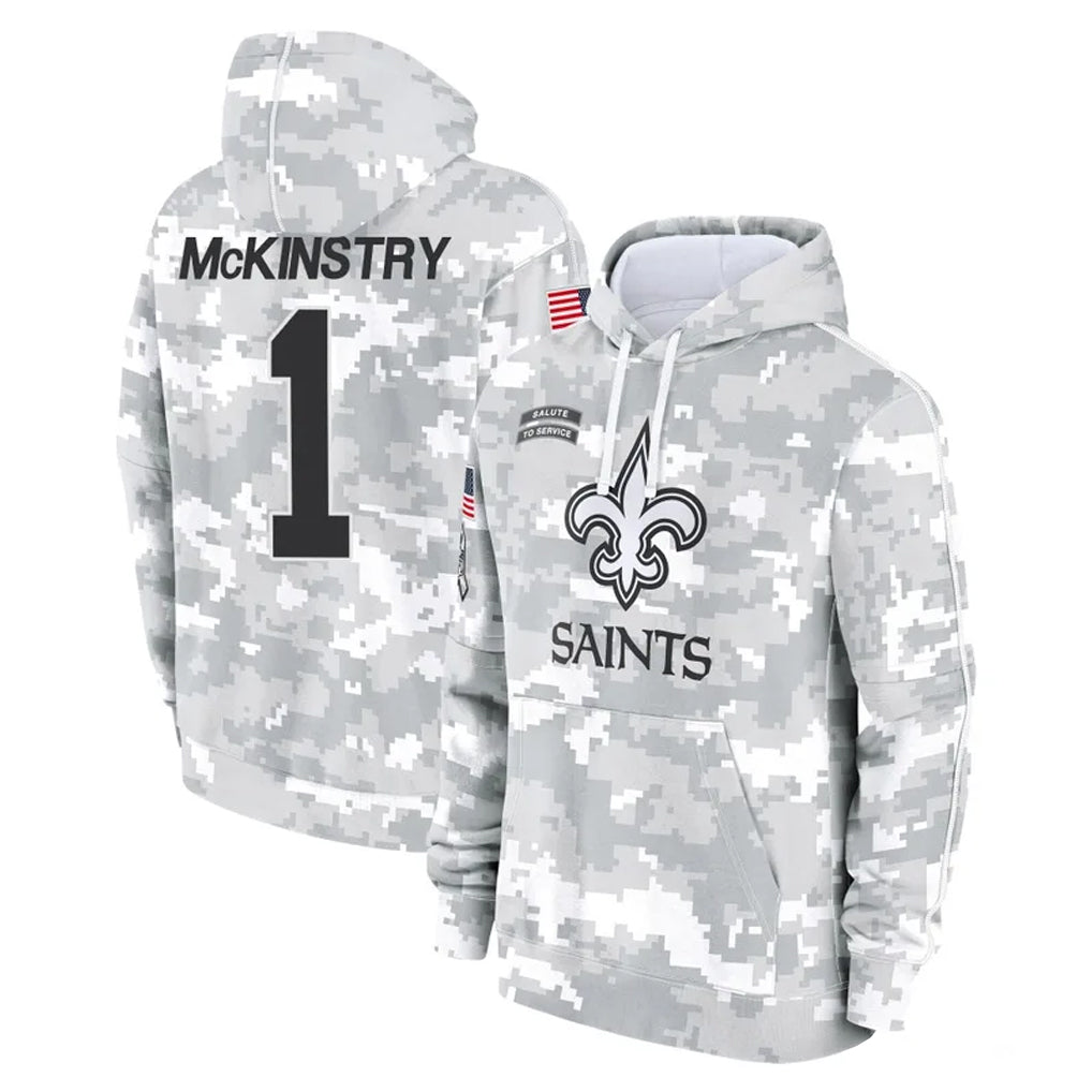 NO.Saints #1 Kool-Aid McKinstry Player Arctic Camo Salute to Service Pullover Hoodies Limited Game BALCE Stitched Jerseys