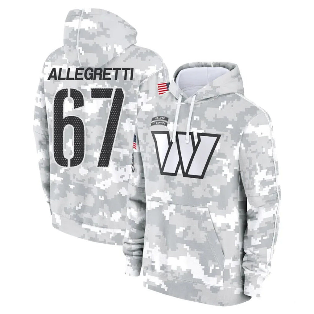 W.Commanders #67 Nick Allegretti Player Arctic Camo Limited Salute to Service Pullover Hoodies Game BALCE Stitched Jerseys