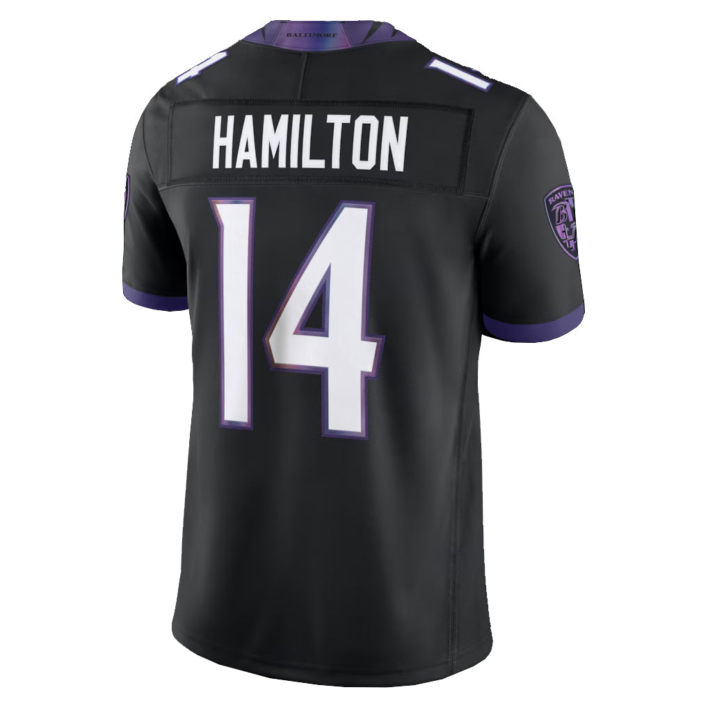 B.Ravens #14 Kyle Hamilton Player Black Limited Elite Home Game BALCE Stitched Jerseys