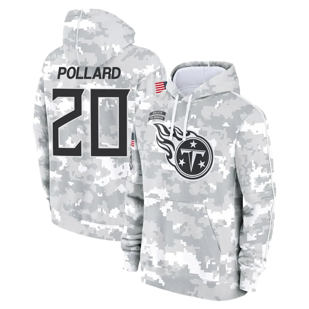 T.Titans #20 Tony Pollard Player Camo Arctic Salute to Service Pullover Hoodies Home Game BALCE Stitched Jerseys