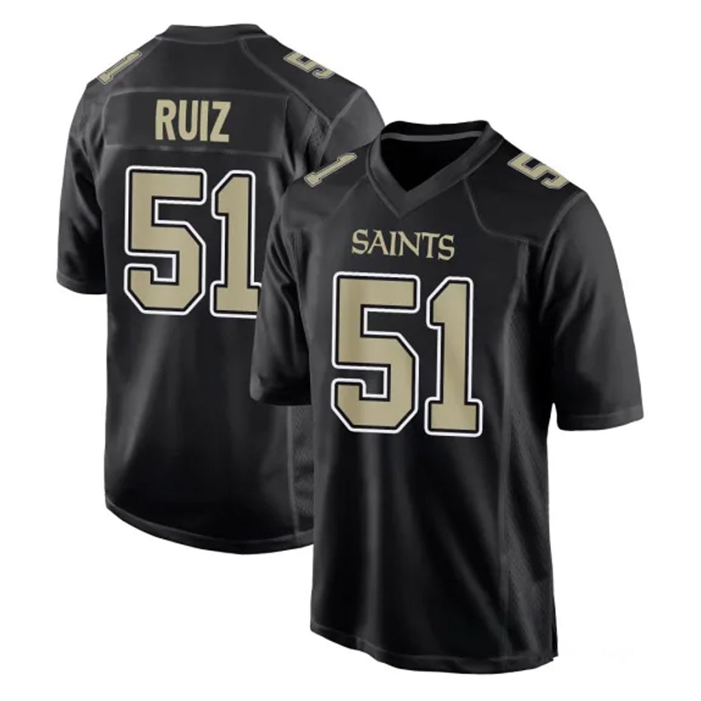 NO.Saints #51 Cesar Ruiz Player Black Carbon Fashion Home Game BALCE Stitched Jerseys