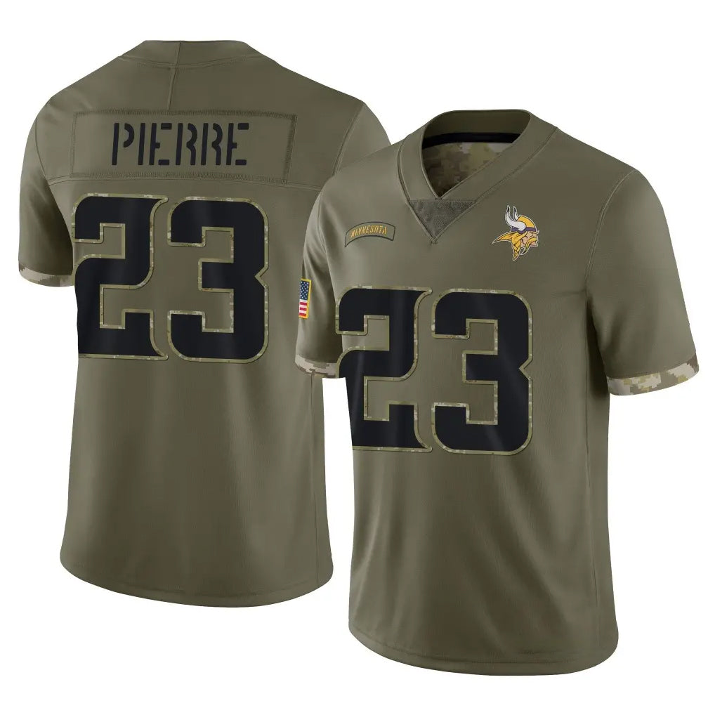M.Vikings #23 James Pierre Player Olive Salute To Service Limited BALCE Stitched Jerseys