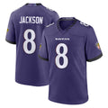 B.Ravens #8 Lamar Jackson Player Purple Home Game BALCE Stitched Jerseys