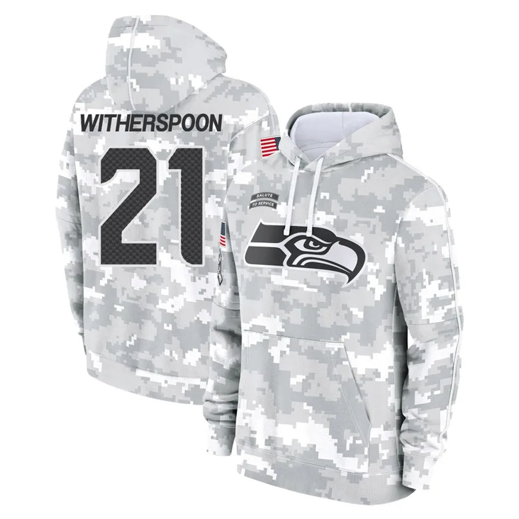 S.Seahawks #21 Devon Witherspoon Player Arctic Camo Limited Salute to Service Pullover Hoodies Game BALCE Stitched Jerseys