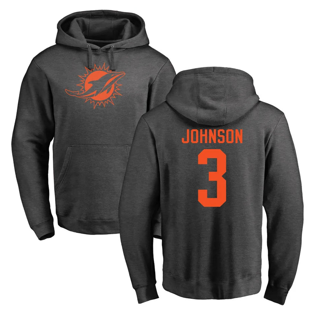 M.Dolphins #3 Chris Johnson Player Darkgray Pullover Hoodies Limited BALCE Stitched Jerseys