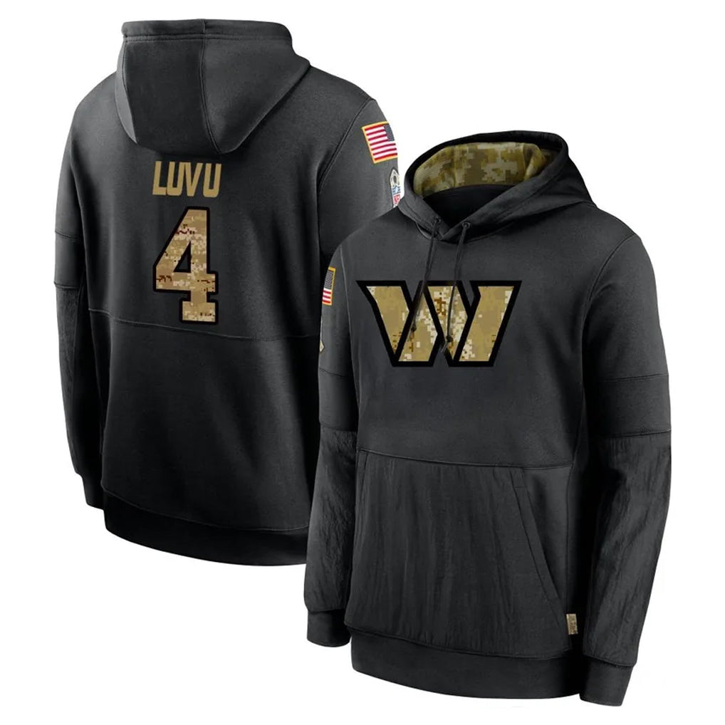 W.Commanders #4 Frankie Luvu Player Black Salute to Service Performance Pullover Hoodies Home Game BALCE Stitched Jerseys