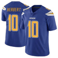LA.Chargers #10 Justin Herbert Player Royal Limited Color Rush Vapor Untouchable Home Game BALCE Stitched Jerseys