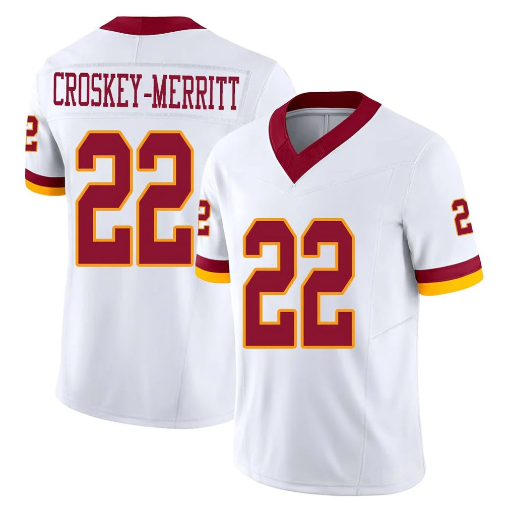 W.Commanders #22 Jacory Croskey-Merritt Player White Limited Vapor F.U.S.E. Home Game BALCE Stitched Jerseys