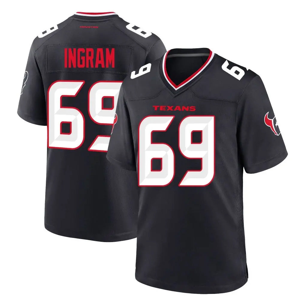 H.Texans #69 Ed Ingram Player Navy Team Home Game BALCE Stitched Jerseys