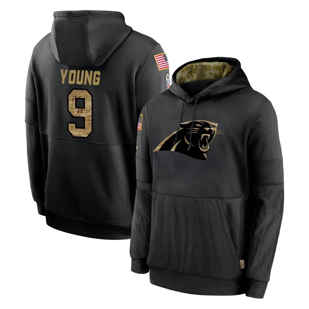 C.Panthers #9 Bryce Young Player Black Salute to Service Pullover Hoodies Limited Game BALCE Stitched Jerseys