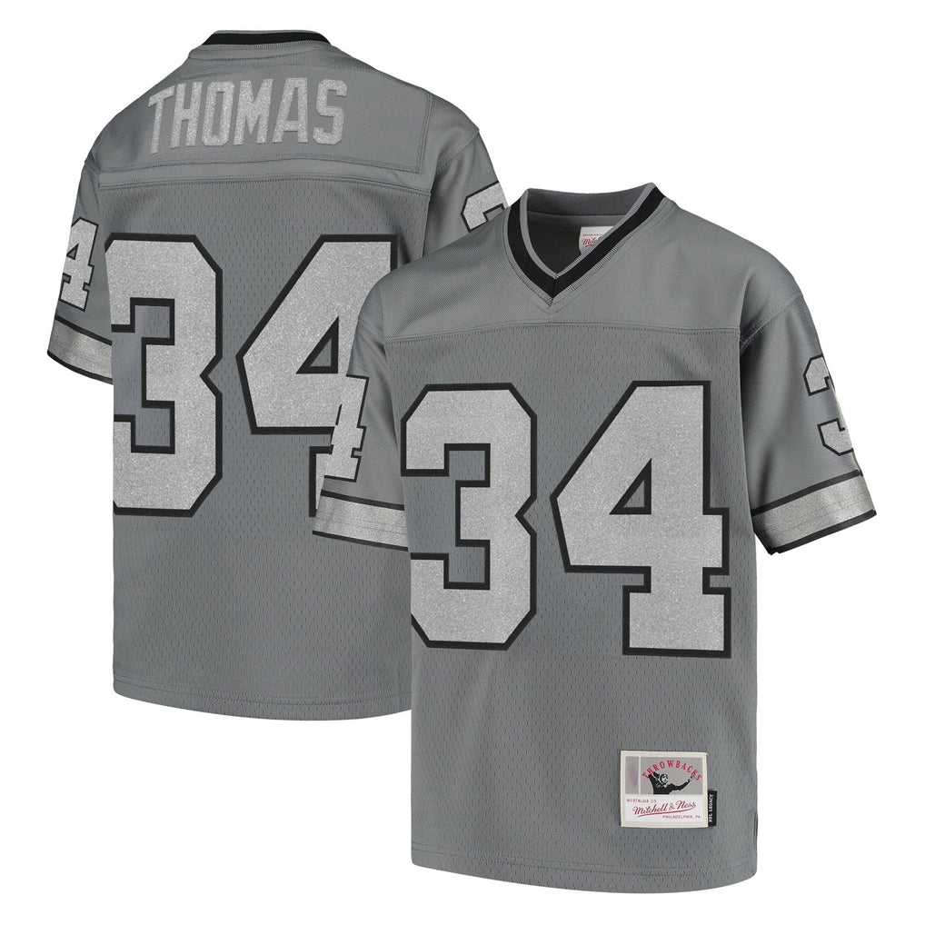 B.Bills #34 Thurman Thomas Player Gray Throwback Replica BALCE Stitched Jerseys
