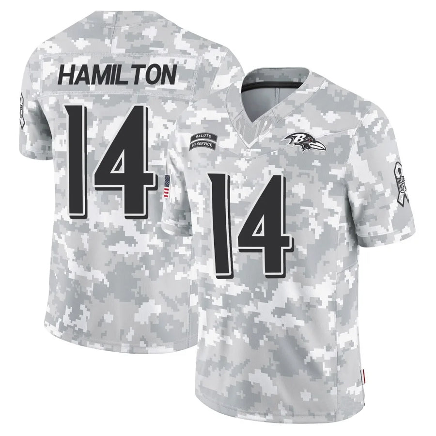 B.Ravens #14 Kyle Hamilton Player Arctic Camo Salute to Service Limited BALCE Stitched Jerseys