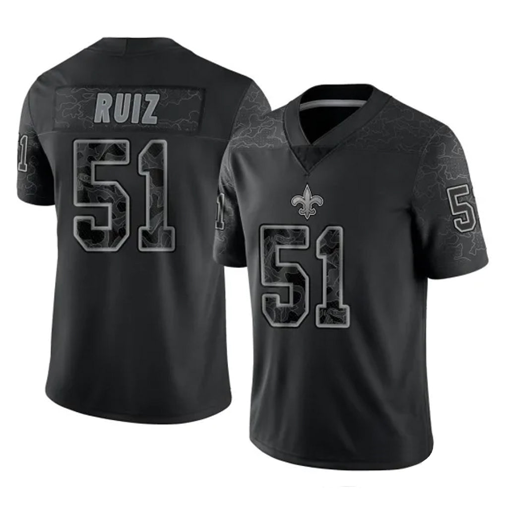 NO.Saints #51 Cesar Ruiz Player Black Limited Reflective Home Game BALCE Stitched Jerseys