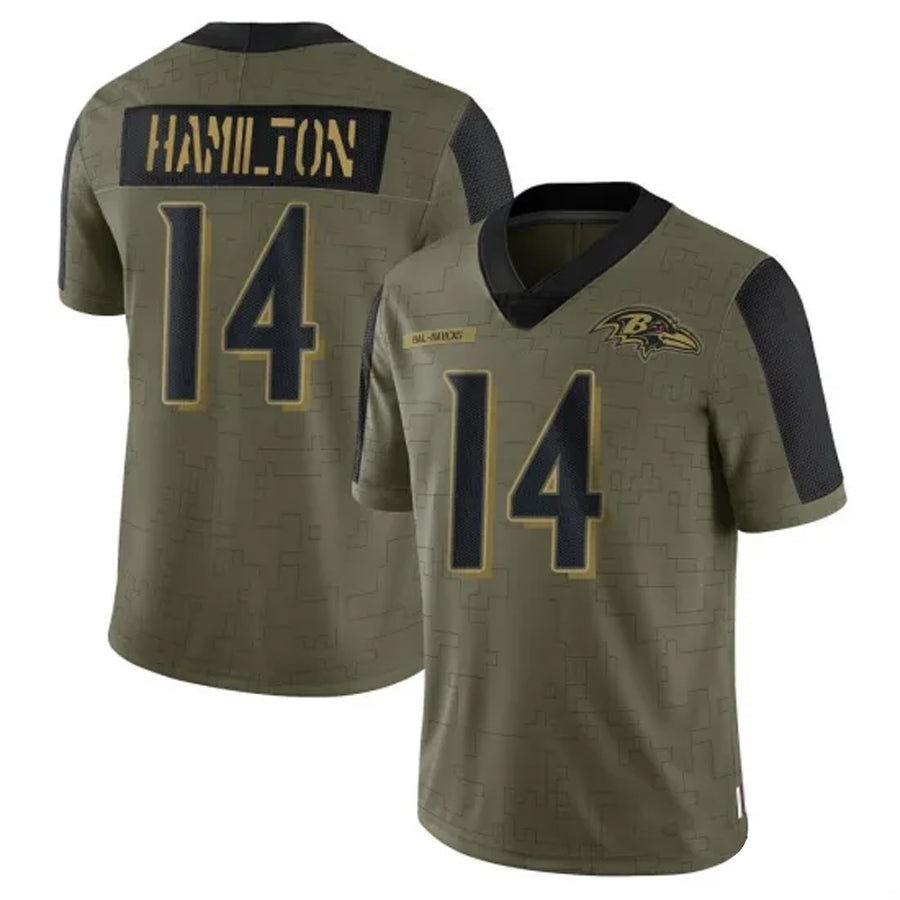 B.Ravens #14 Kyle Hamilton Player Olive  Salute To Service Limited Home Game BALCE Stitched Jerseys