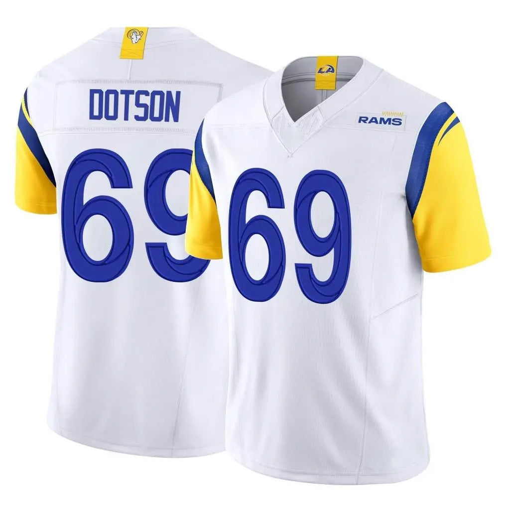 LA.Rams #69 Kevin Dotson Player White Limited Vapor F.U.S.E. Home Game BALCE Stitched Jerseys