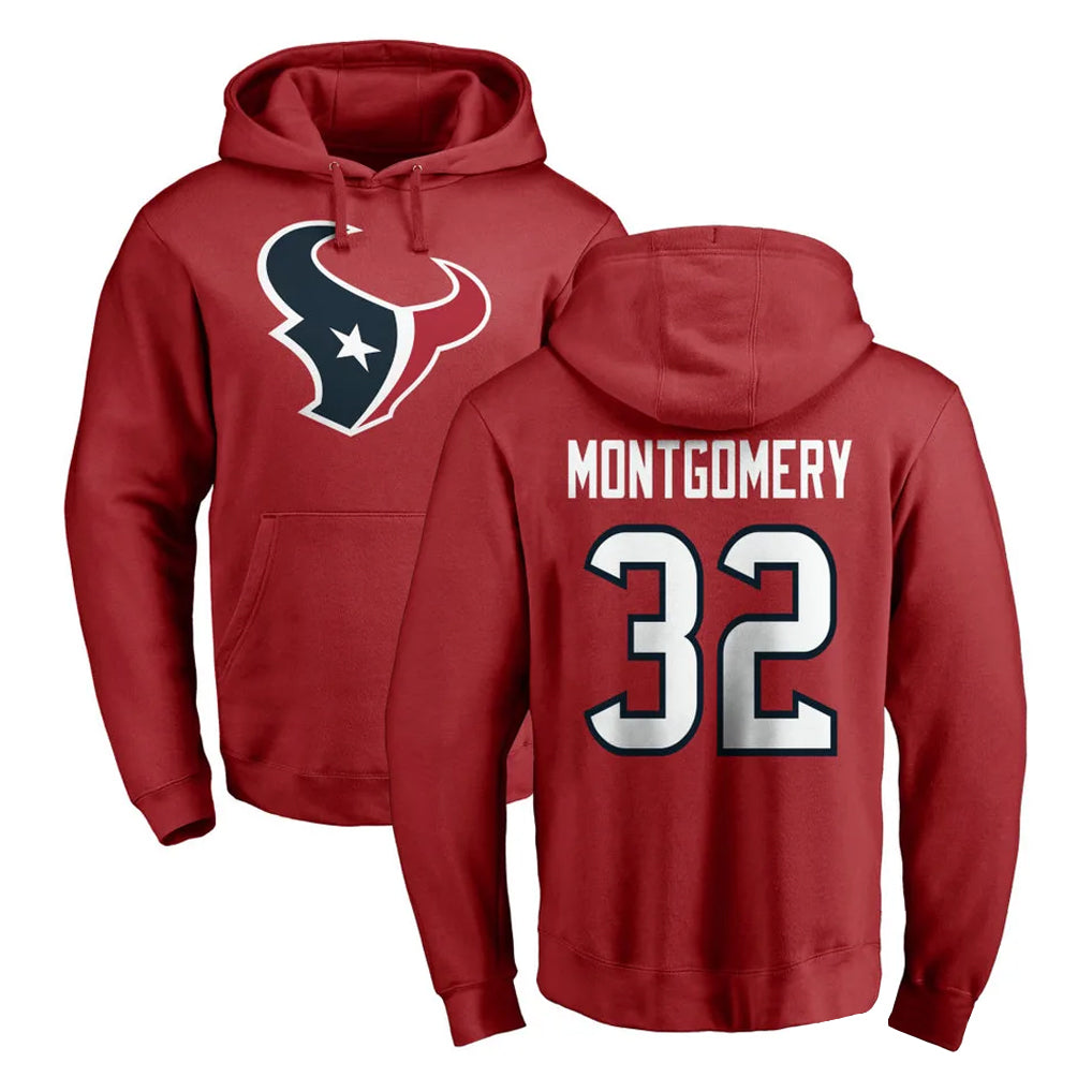 H.Texans #32 David Montgomery Player Red Pro Line Pullover Hoodie Limited Game BALCE Stitched Jerseys