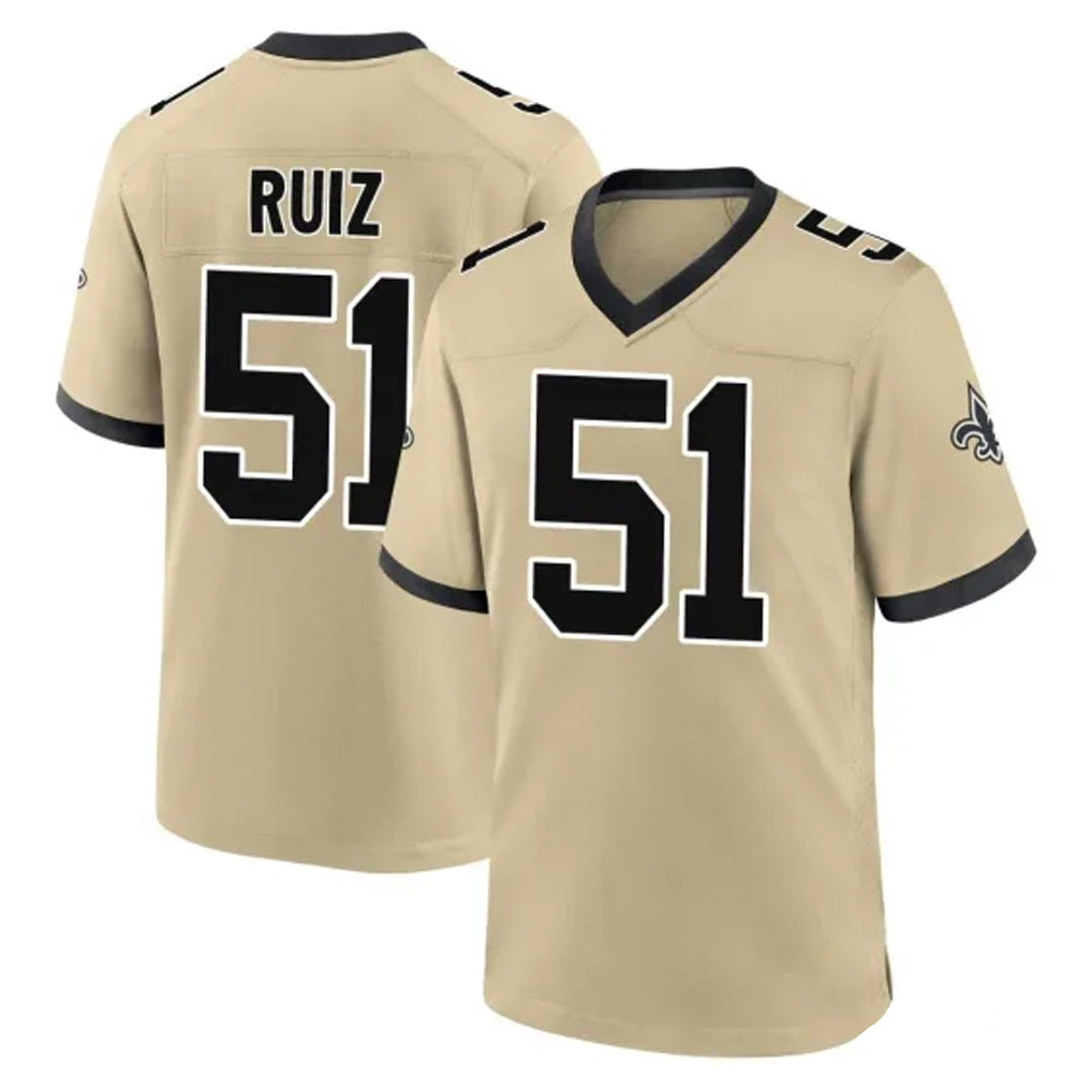 NO.Saints #51 Cesar Ruiz Player Gold Home Game BALCE Stitched Jerseys