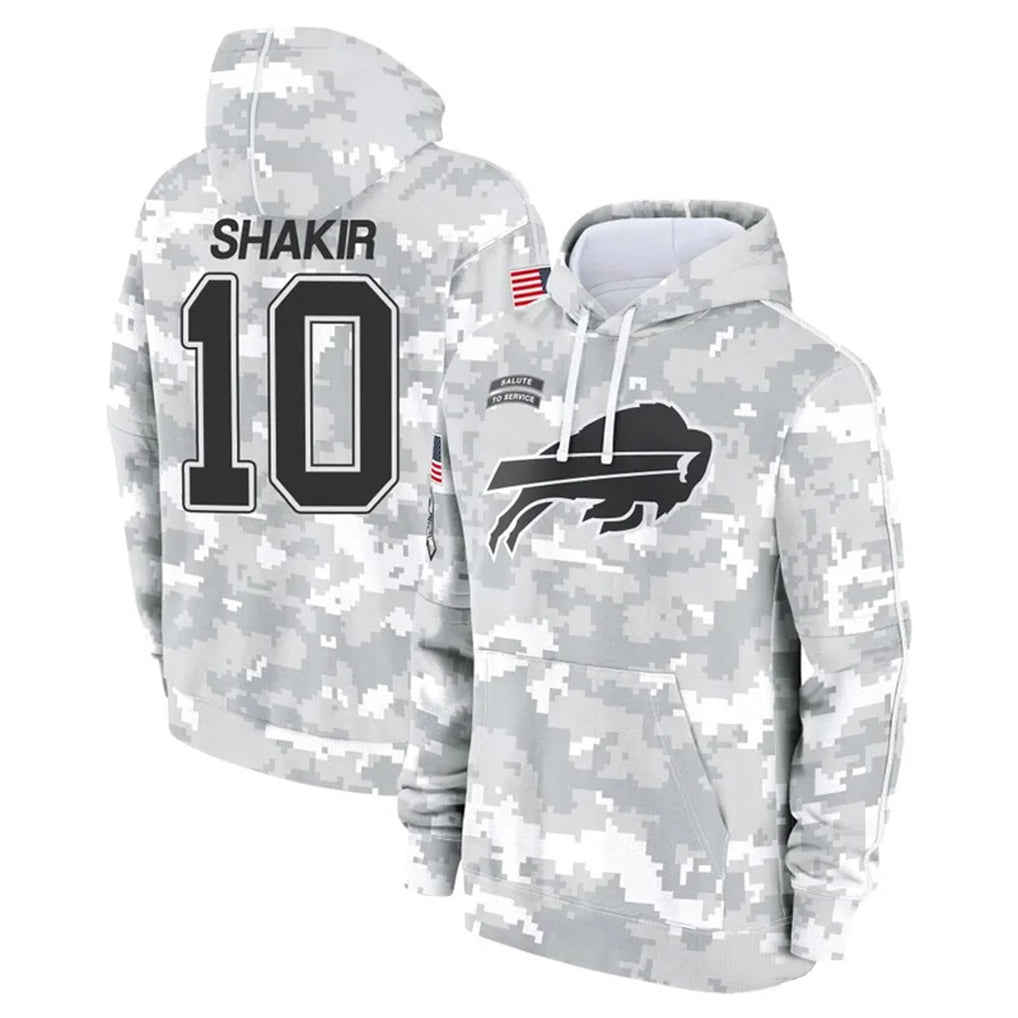 B.Bills #10 Khalil Shakir Player Arctic Camo Salute to Service Hoodies Limited BALCE Stitched Jerseys