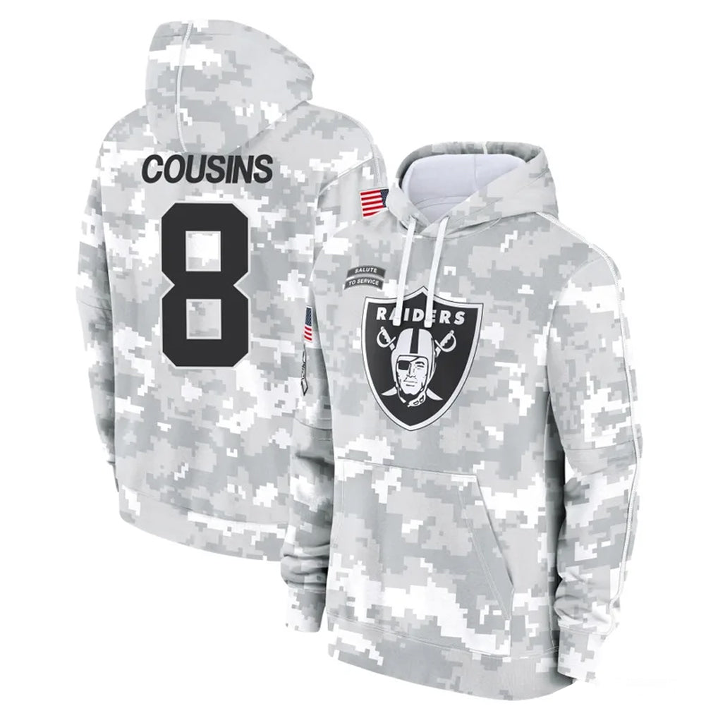 LV.Raiders #8 Kirk Cousins Player Arctic Camo Salute to Service Hoodies Limited Game BALCE Stitched Jerseys