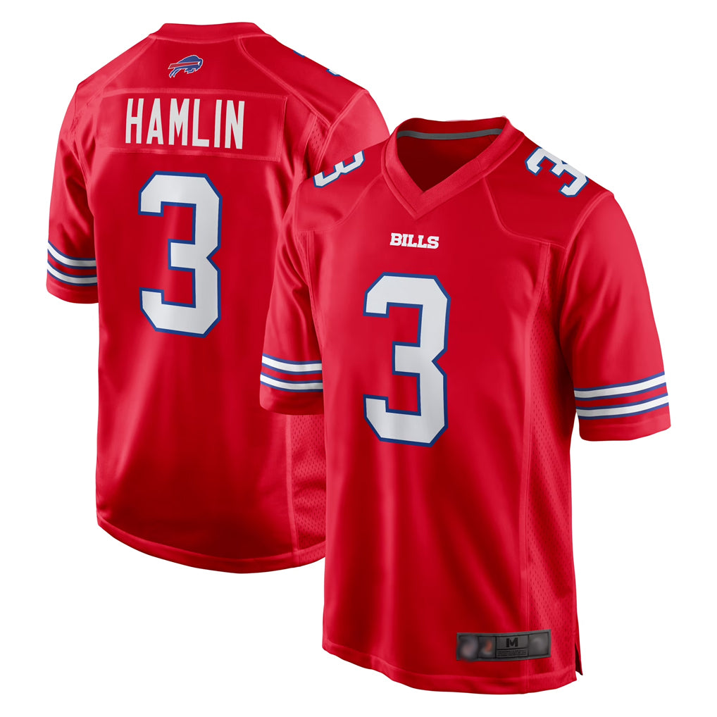 B.Bills #3 Damar Hamlin Player Red Home Game BALCE Stitched Jerseys