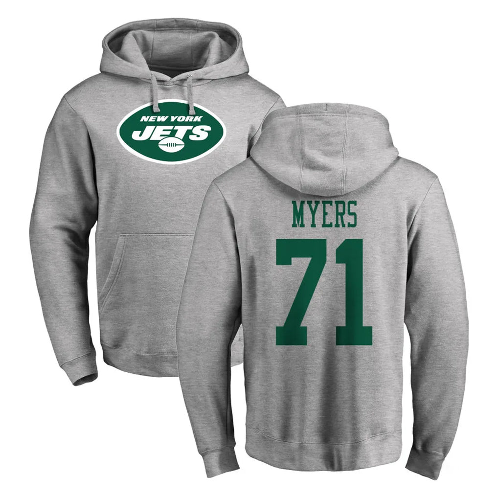 NY.Jets #71 Josh Myers Player Gray LOGO Pullover Hoodies Limited Game BALCE Stitched Jerseys