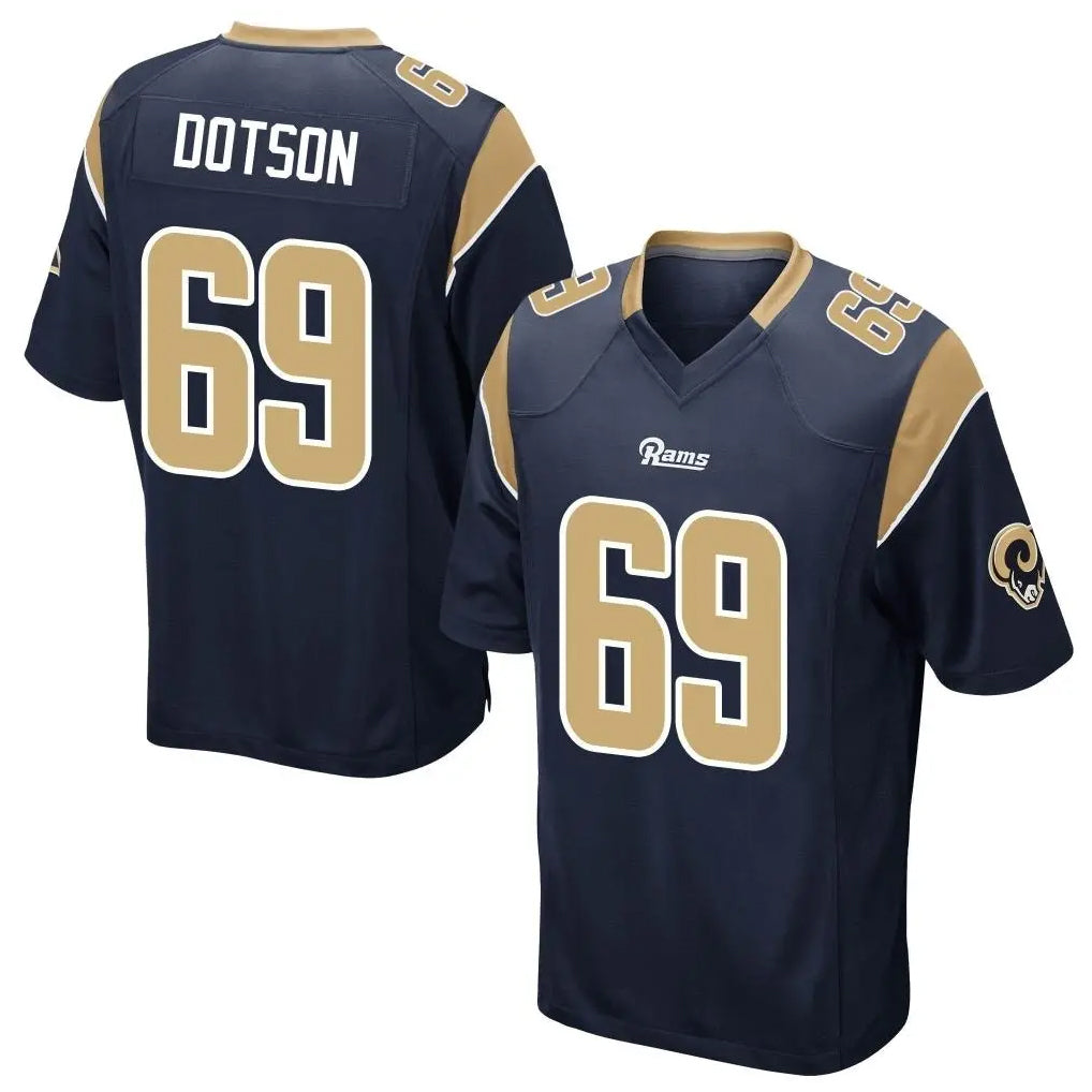 LA.Rams #69 Kevin Dotson Player Navy Home Game BALCE Stitched Jerseys