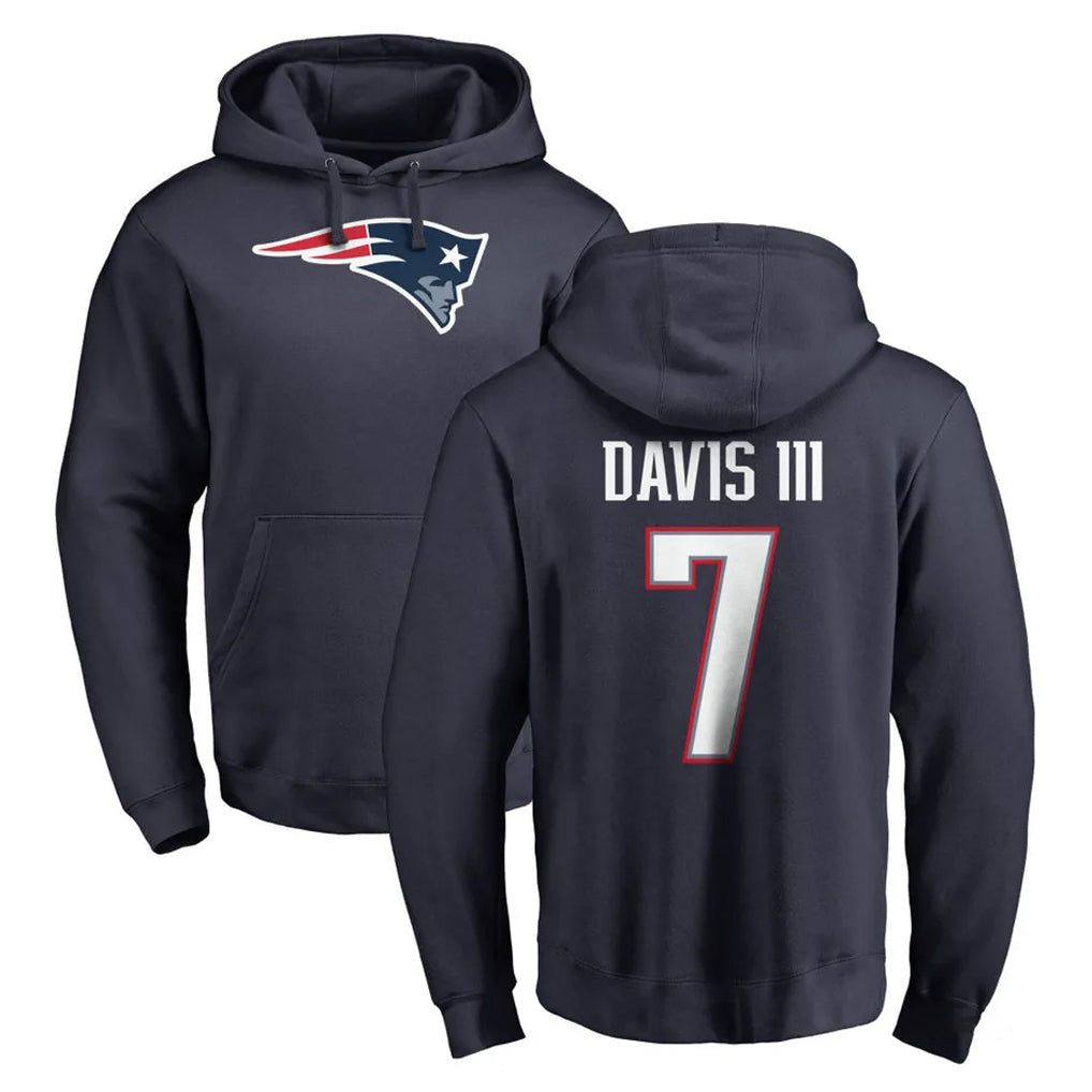 NE.Patriots #7 Carlton Davis III Player Navy LOGO Pullover Hoodies Home Game BALCE Stitched Jerseys