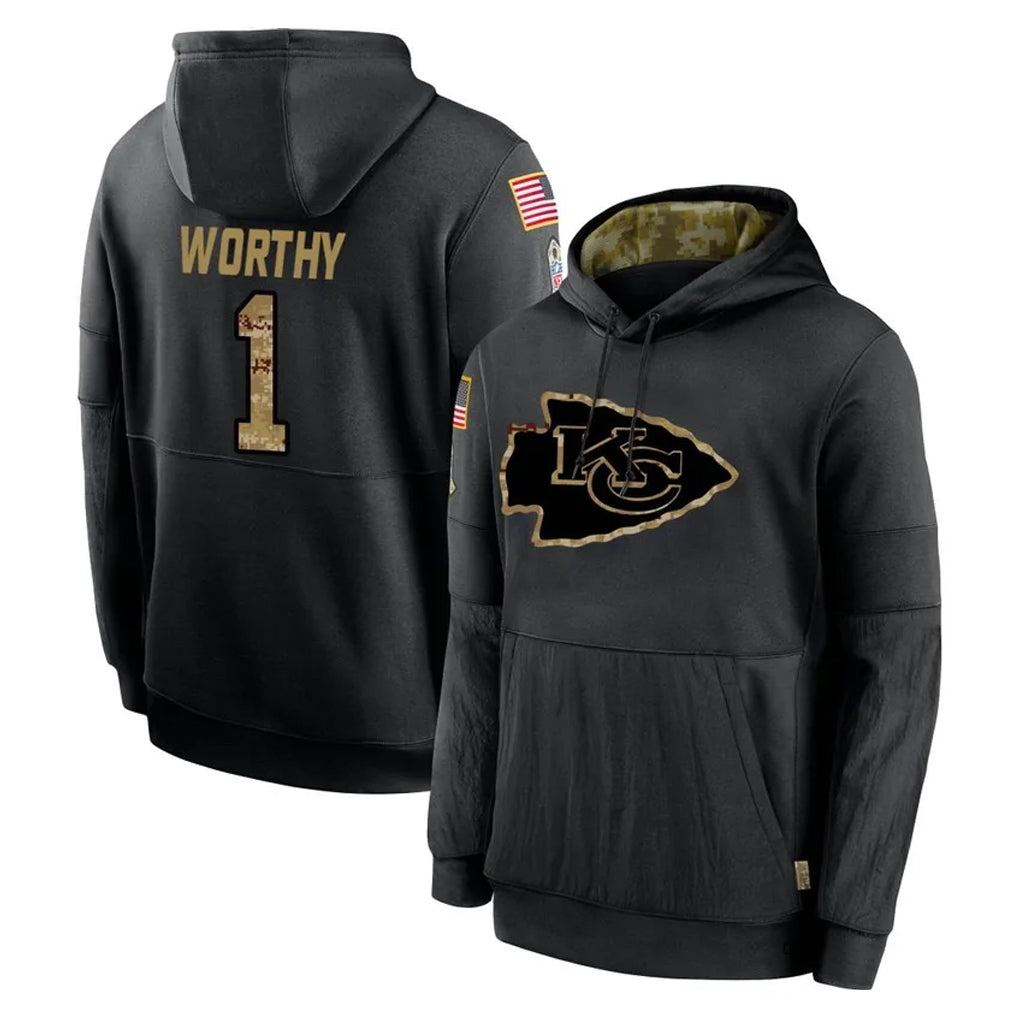 KC.Chiefs #1 Xavier Worthy Player Black Salute to Service Hoodies Limited Game BALCE Stitched Jerseys