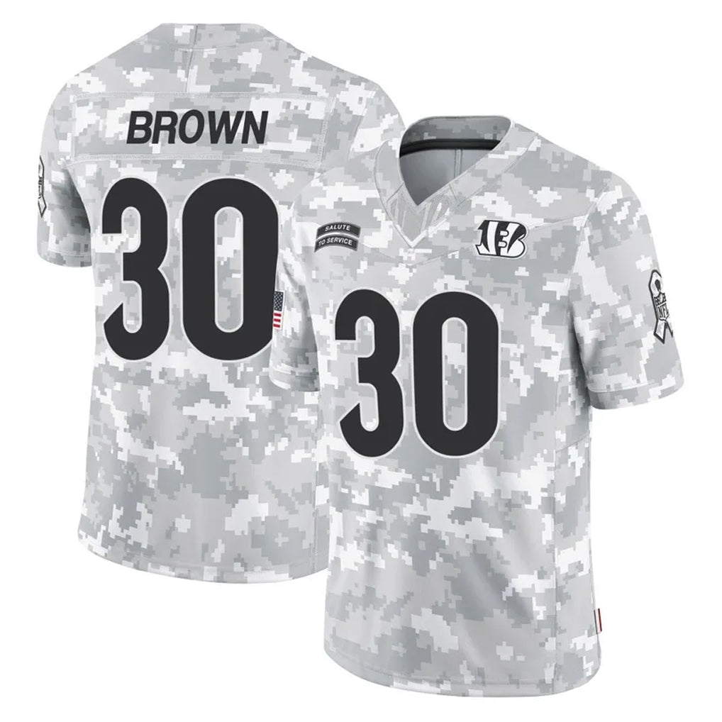C.Bengals #30 Chase Brown Player Arctic Camo Salute to Service Limited BALCE Stitched Jerseys