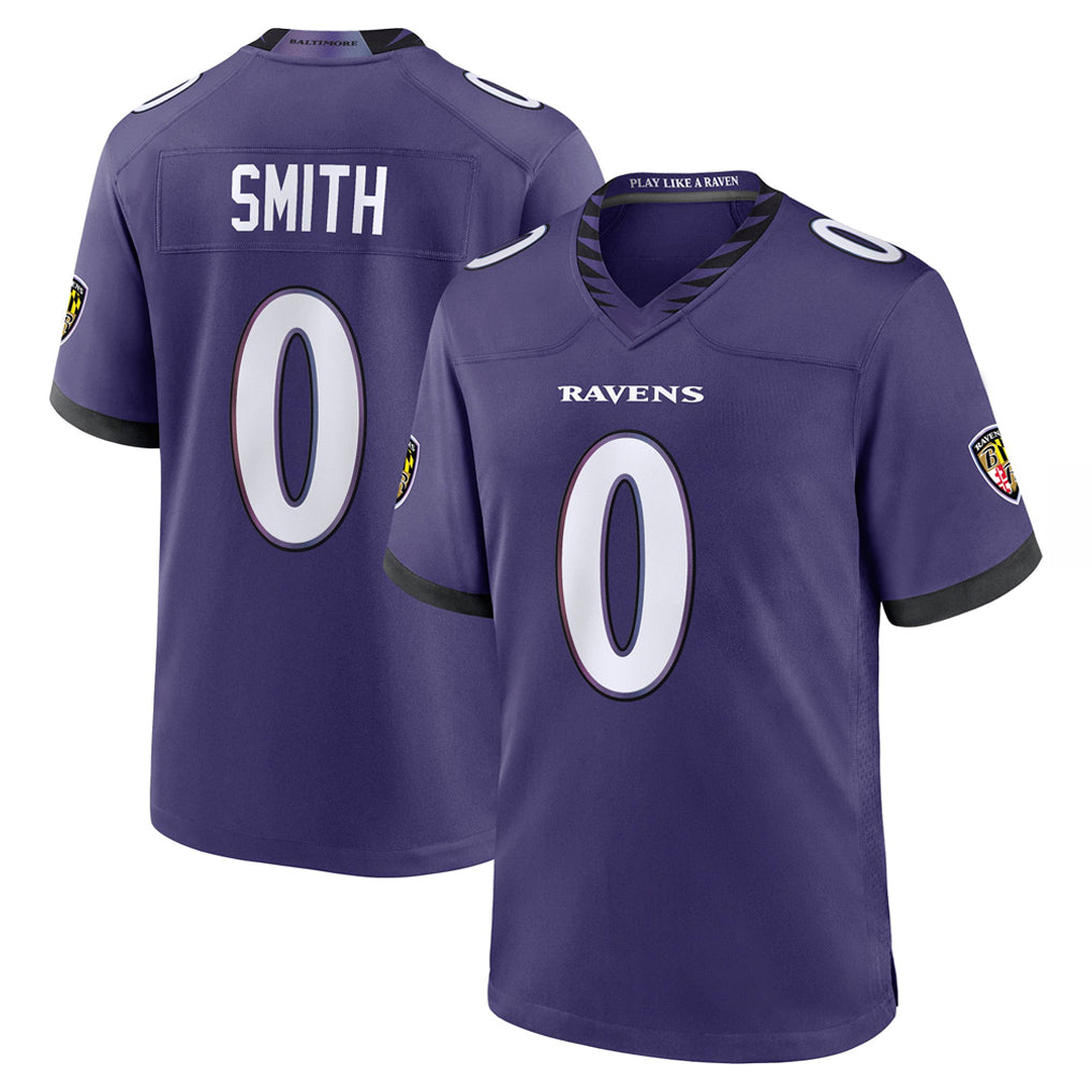 B.Ravens #0 Roquan Smith Player Purple Home Game BALCE Stitched Jerseys