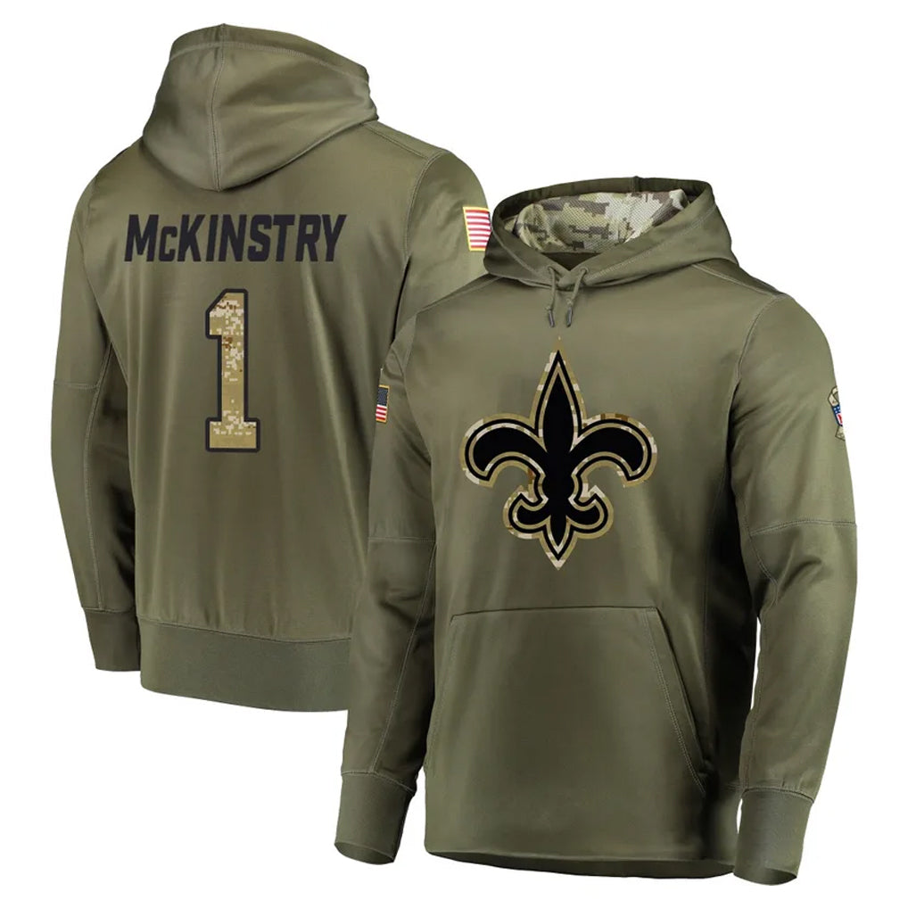 NO.Saints #1 Kool-Aid McKinstry Player Olive Salute to Service Pullover Hoodies Home Game BALCE Stitched Jerseys