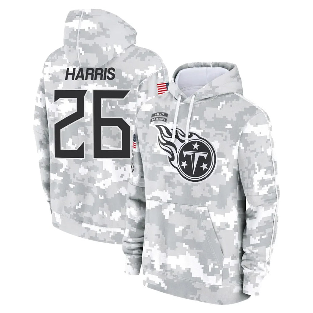 T.Titans #26 Marcus Harris Player Camo Arctic Salute to Service Pullover Hoodies Home Game BALCE Stitched Jerseys