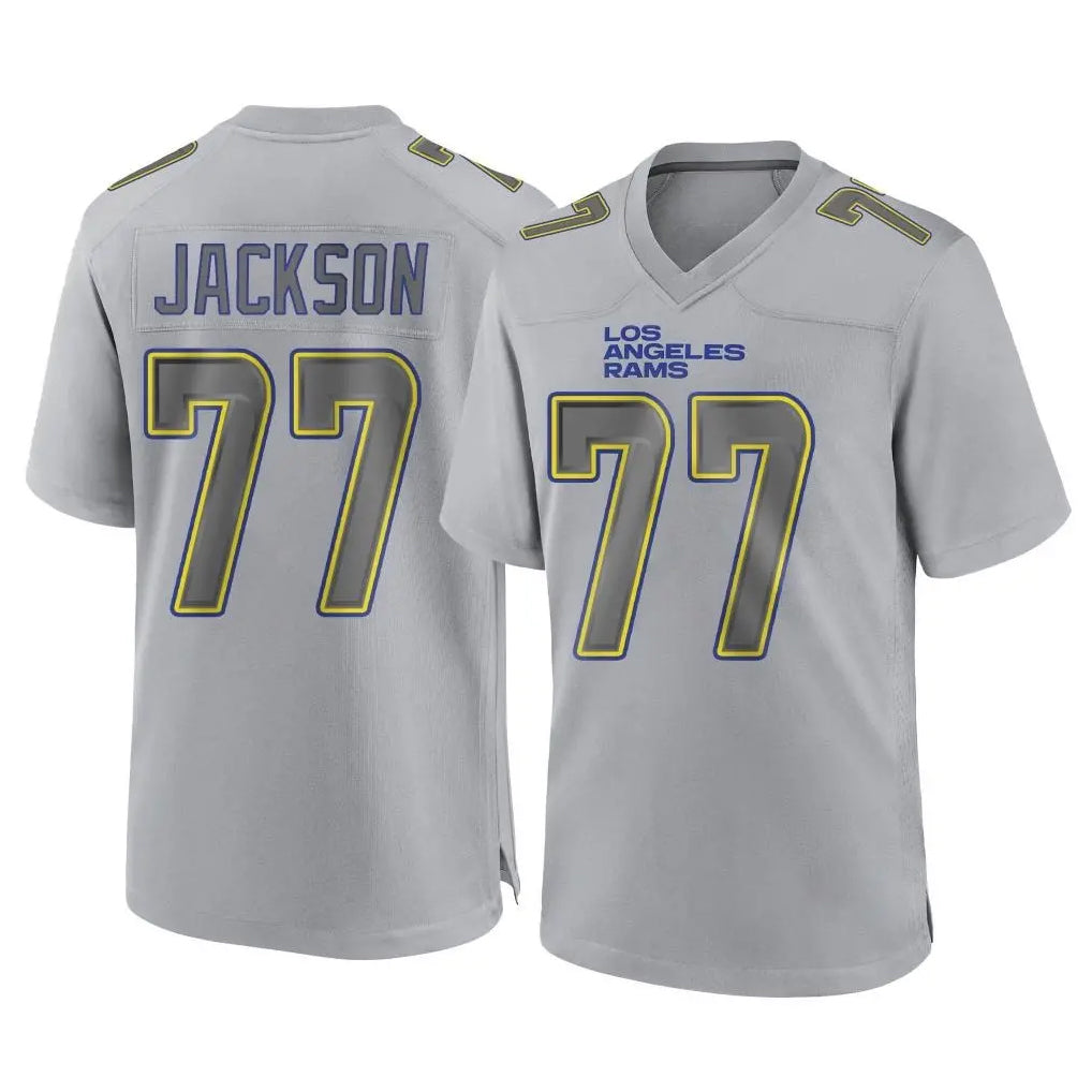 LA.Rams #77 Alaric Jackson Player Gray Atmosphere Fashion Home Game BALCE Stitched Jerseys