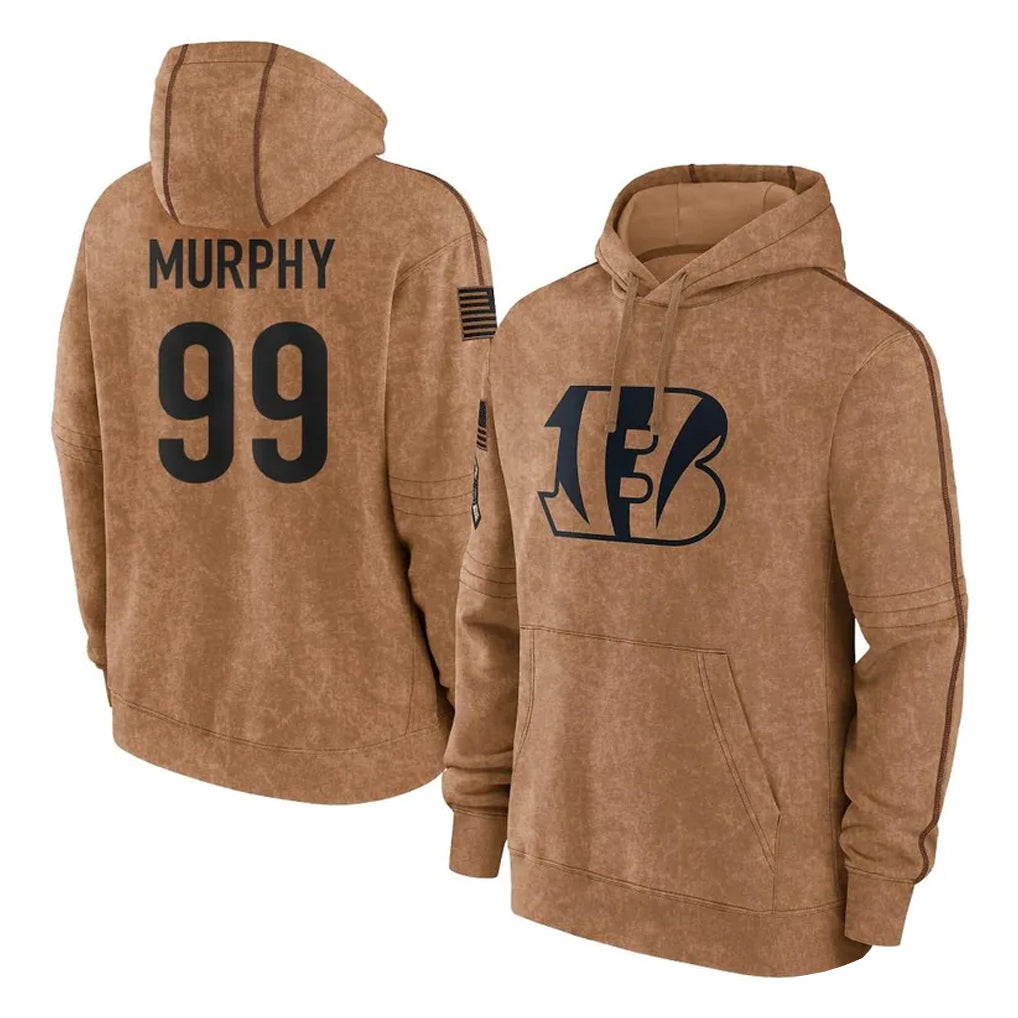 C.Bengals #99 Myles Murphy Player Brown Salute to Service Pullover Hoodie Limited BALCE Stitched Jerseys