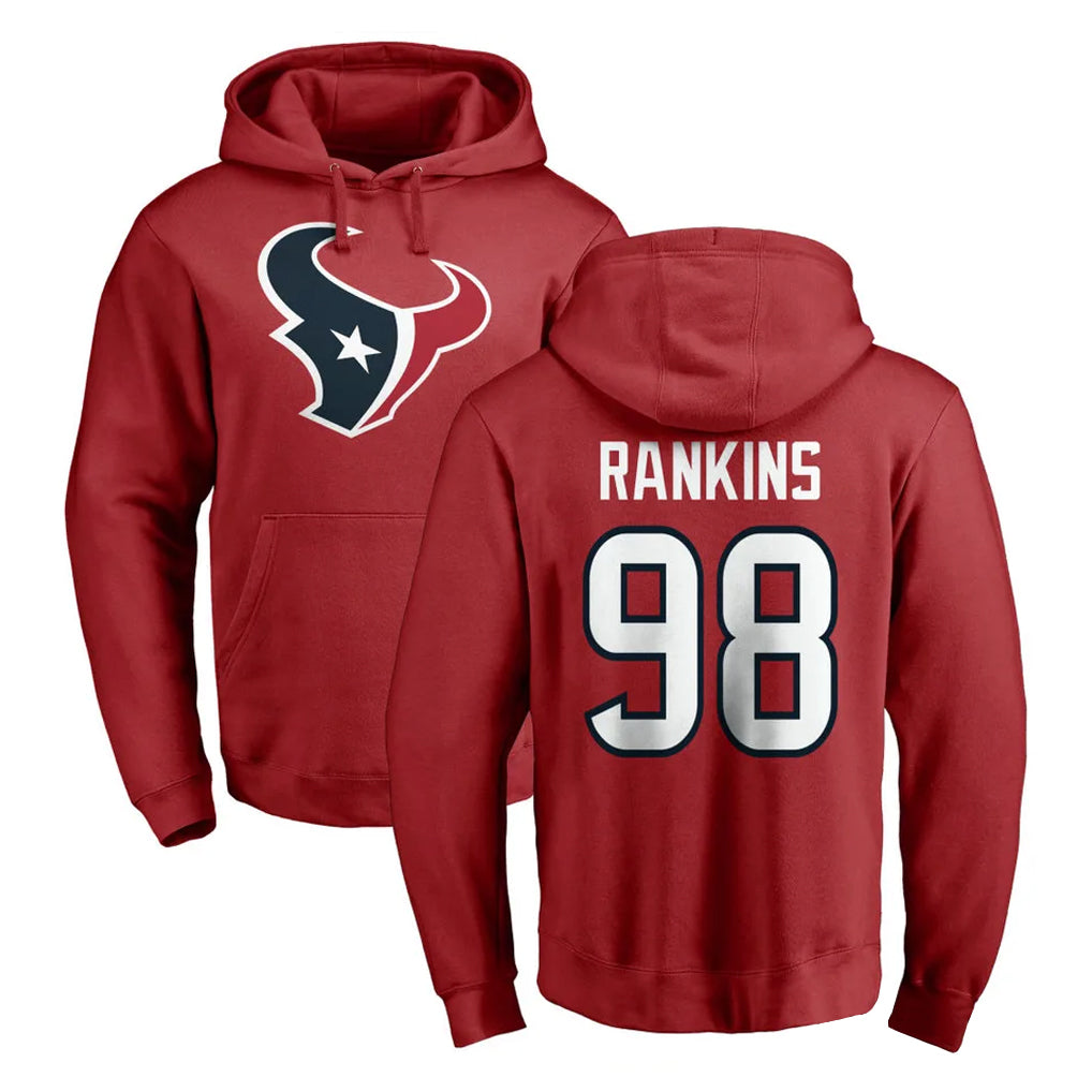 H.Texans #98 Sheldon Rankins Player Red Pro Line Pullover Hoodie Limited Game BALCE Stitched Jerseys